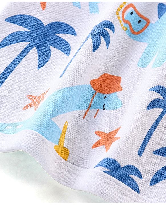 Babyhug 100% Cotton Half Sleeves Set Of Vests Dino & Text Print Pack Of 3 - Orange Yellow & White