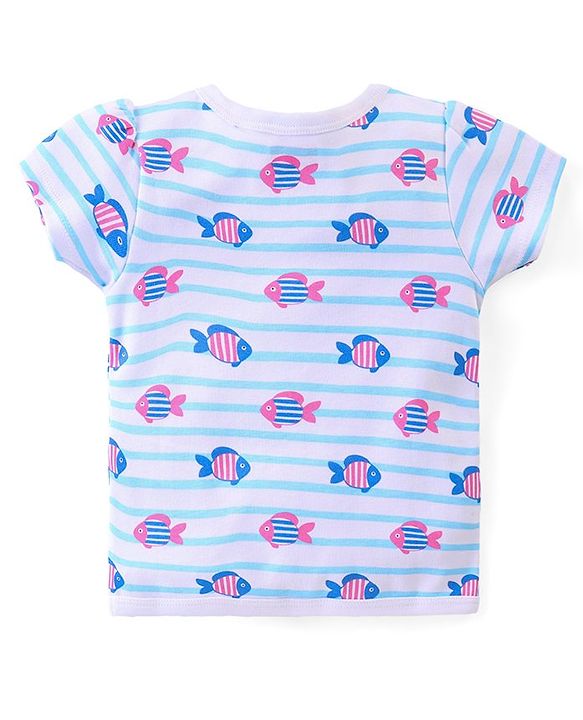 Babyhug 100% Cotton Half Sleeves Front Open Vest  Fish Hearts & Teddy Print Pack of 3 - Pink & Blue