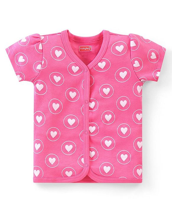 Babyhug 100% Cotton Half Sleeves Front Open Vest  Fish Hearts & Teddy Print Pack of 3 - Pink & Blue