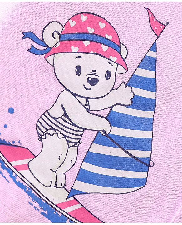 Babyhug 100% Cotton Half Sleeves Front Open Vest  Fish Hearts & Teddy Print Pack of 3 - Pink & Blue