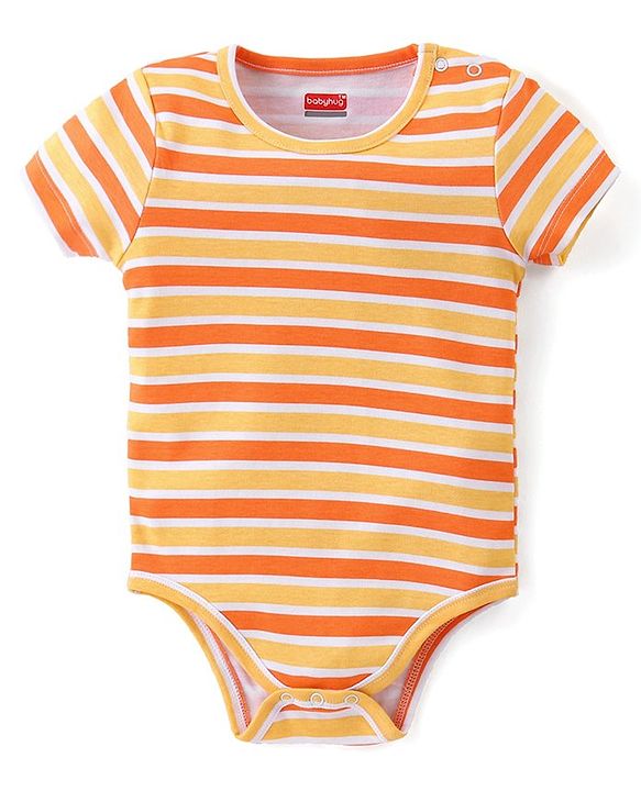 Babyhug 100% Cotton Knit Half Sleeves Onesies with Striped & Dino Print Pack of 3 - Multicolour
