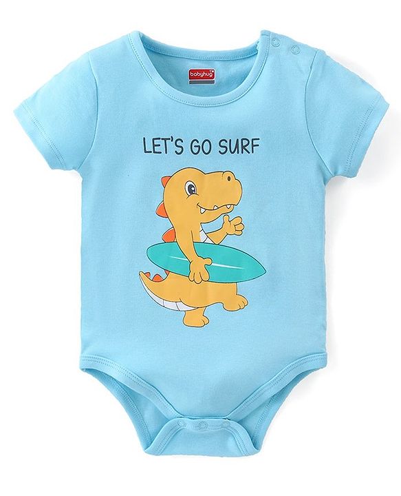 Babyhug 100% Cotton Knit Half Sleeves Onesies with Striped & Dino Print Pack of 3 - Multicolour