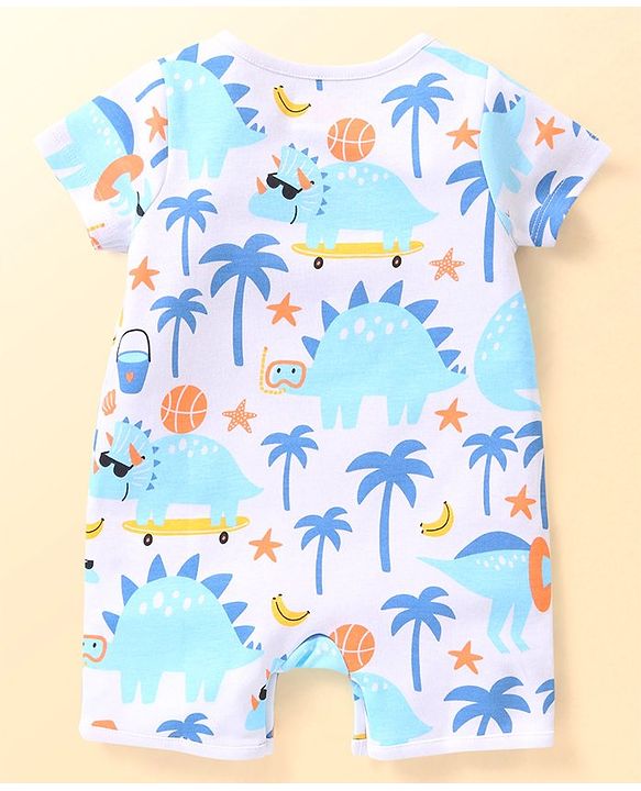 Babyhug 100% Cotton Knit Half Sleeves Romper with Tree Print Pack of 2 - Multicolour