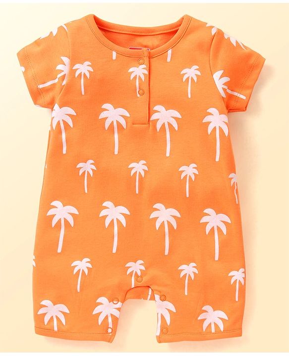 Babyhug 100% Cotton Knit Half Sleeves Romper with Tree Print Pack of 2 - Multicolour