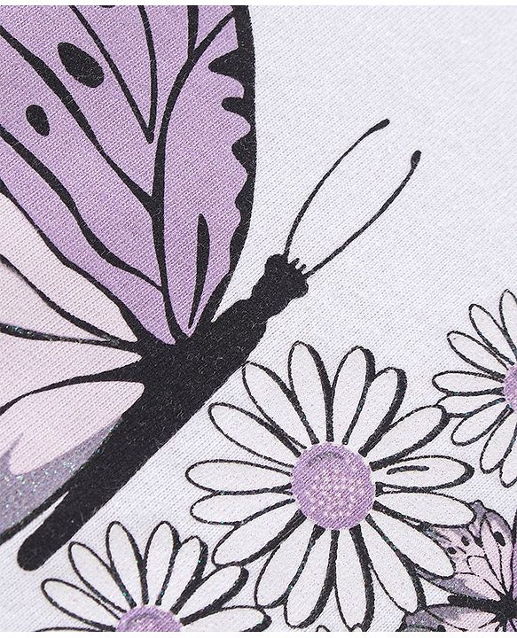 Babyhug Single Jersey Half Sleeves Top And Shorts Set Butterfly Print - White & Lilac
