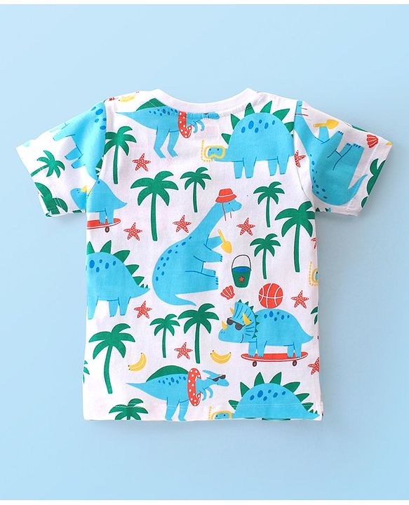 Babyhug Cotton Knit Half Sleeves Night Suit Dino Print - Blue