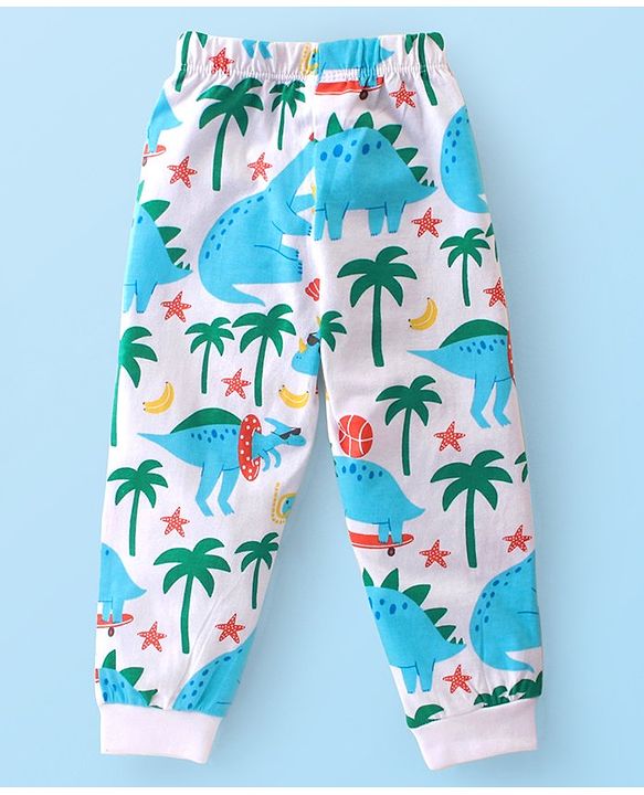 Babyhug Cotton Knit Half Sleeves Night Suit Dino Print - Blue