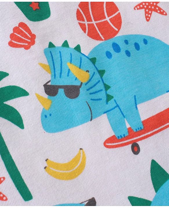 Babyhug Cotton Knit Half Sleeves Night Suit Dino Print - Blue