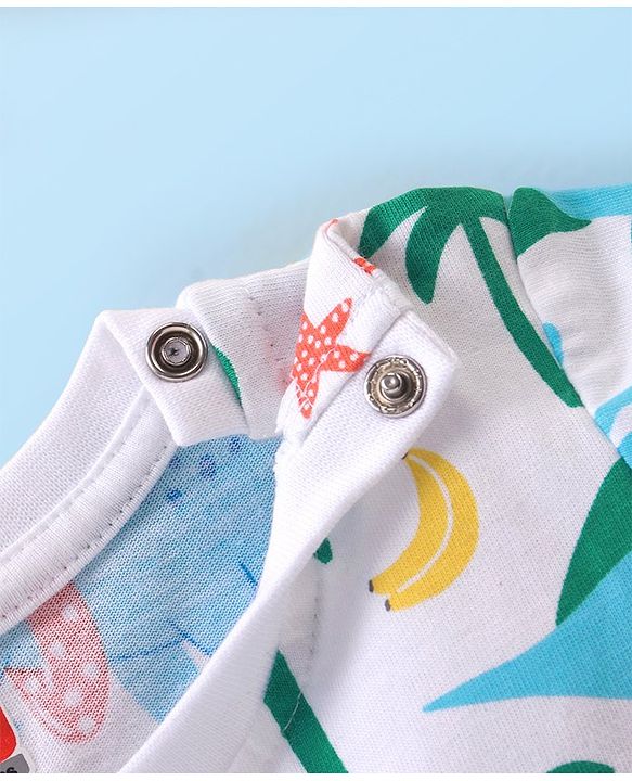 Babyhug Cotton Knit Half Sleeves Night Suit Dino Print - Blue