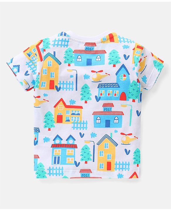 Babyhug Single Jersey Knit Half Sleeves Night Suit Text Print Pack of 2  -  Blue
