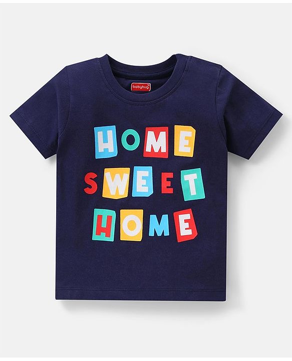 Babyhug Single Jersey Knit Half Sleeves Night Suit Text Print Pack of 2  -  Blue