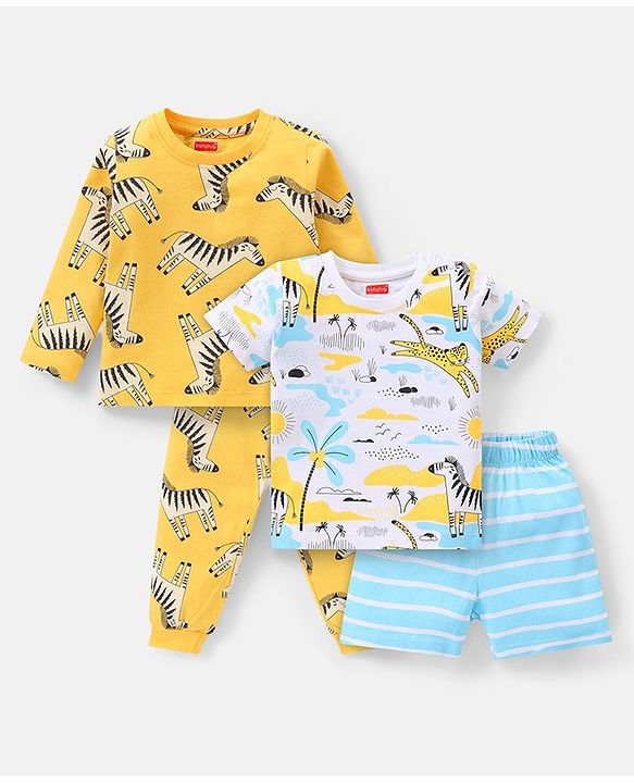 Babyhug Cotton Knit Full Sleeves Night Suit With Animal Print Pack Of 2 - Multicolor