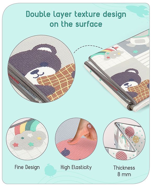 Babyhug Premium Reversible Foldable Waterproof Floor mat- 6 ft x 5 ft| Thickness 8 mm| Education Theme| Colorful| Learn and Play Mat| Soft Foam and Anti-Slip Mat|Baby Massage| Easy to Carry Bag| 0-12 Years| BIS Certified
