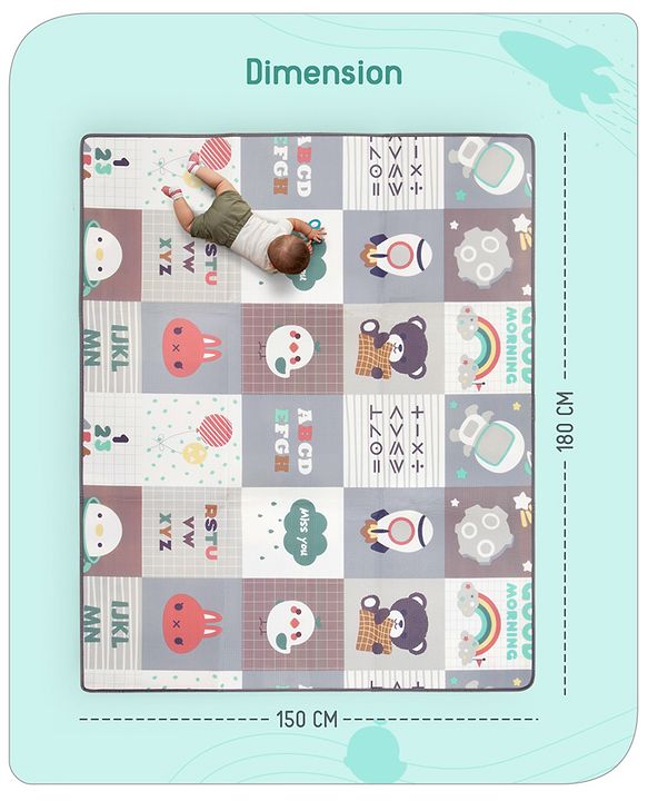 Babyhug Premium Reversible Foldable Waterproof Floor mat- 6 ft x 5 ft| Thickness 8 mm| Education Theme| Colorful| Learn and Play Mat| Soft Foam and Anti-Slip Mat|Baby Massage| Easy to Carry Bag| 0-12 Years| BIS Certified
