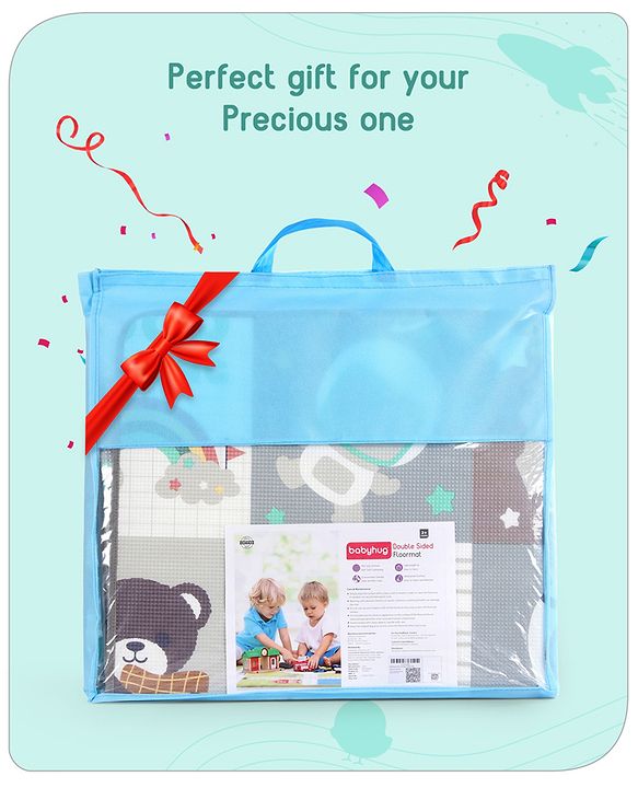 Babyhug Premium Reversible Foldable Waterproof Floor mat- 6 ft x 5 ft| Thickness 8 mm| Education Theme| Colorful| Learn and Play Mat| Soft Foam and Anti-Slip Mat|Baby Massage| Easy to Carry Bag| 0-12 Years| BIS Certified