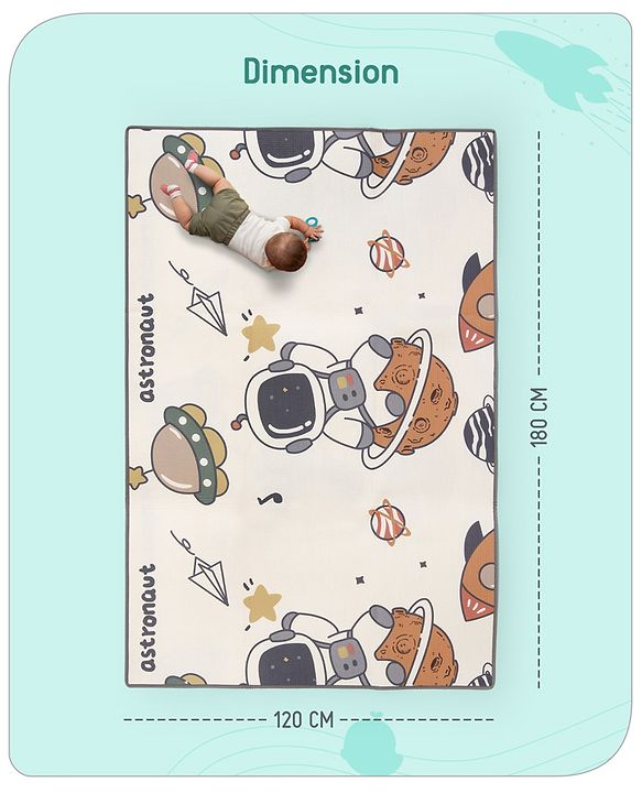 Babyhug Premium Reversible Foldable Waterproof Floor mat- 6 ft x 4 ft| Thickness 8mm|Space Theme|Colorful|Learn and Play Mat|Soft Foam Mat|Baby Massage|Easy to Carry Bag|0-12 Years|BIS Certified