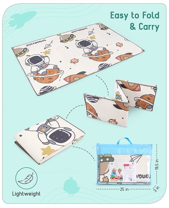 Babyhug Premium Reversible Foldable Waterproof Floor mat- 6 ft x 4 ft| Thickness 8mm|Space Theme|Colorful|Learn and Play Mat|Soft Foam Mat|Baby Massage|Easy to Carry Bag|0-12 Years|BIS Certified