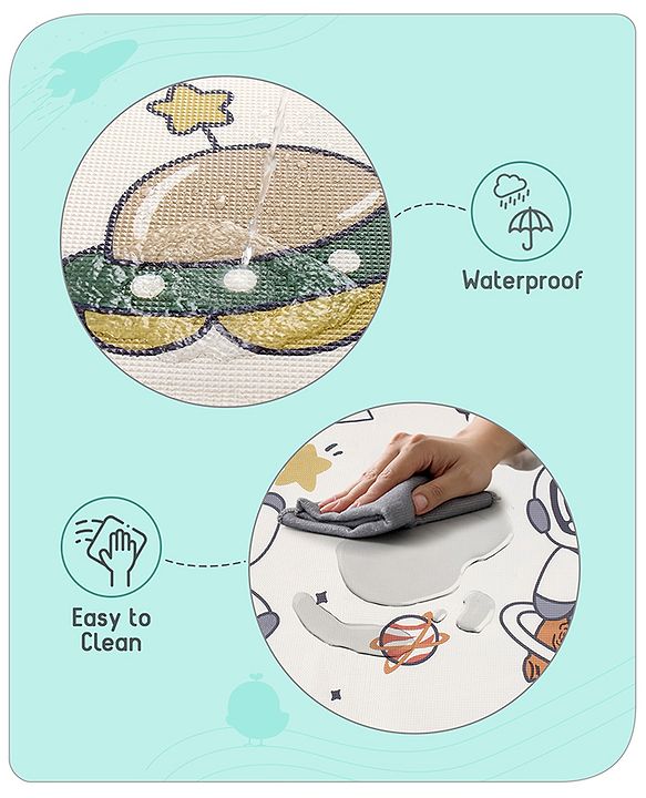 Babyhug Premium Reversible Foldable Waterproof Floor mat- 6 ft x 4 ft| Thickness 8mm|Space Theme|Colorful|Learn and Play Mat|Soft Foam Mat|Baby Massage|Easy to Carry Bag|0-12 Years|BIS Certified