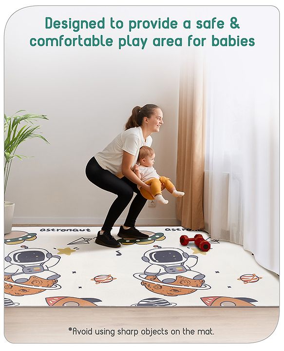 Babyhug Premium Reversible Foldable Waterproof Floor mat- 6 ft x 4 ft| Thickness 8mm|Space Theme|Colorful|Learn and Play Mat|Soft Foam Mat|Baby Massage|Easy to Carry Bag|0-12 Years|BIS Certified