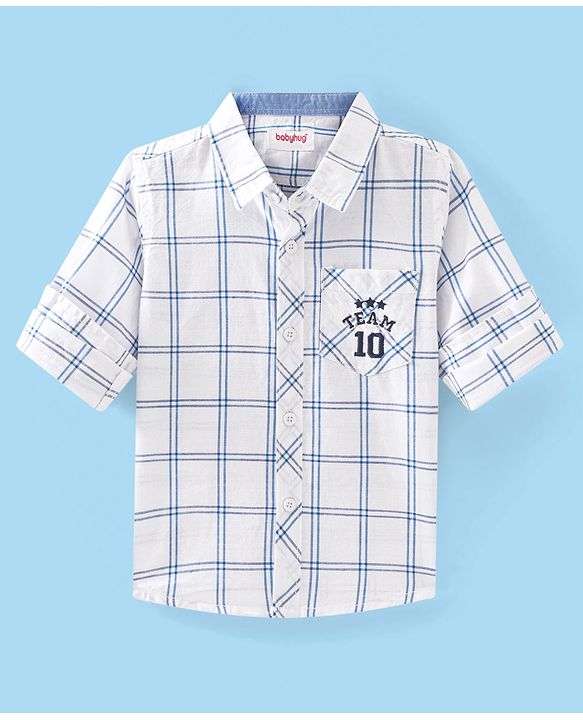 Babyhug Cotton Woven Full Sleeves Regular Collar Check Shirt - White