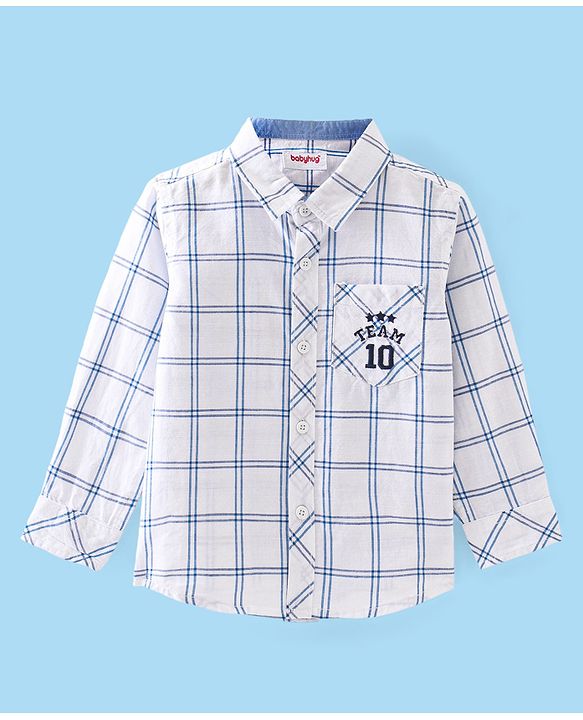Babyhug Cotton Woven Full Sleeves Regular Collar Check Shirt - White