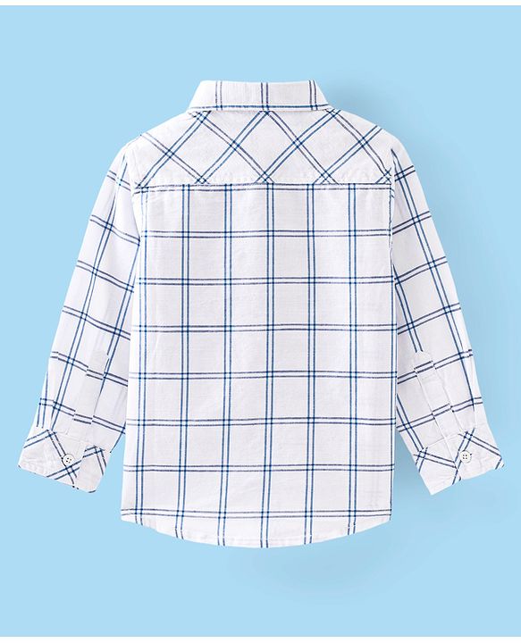 Babyhug Cotton Woven Full Sleeves Regular Collar Check Shirt - White