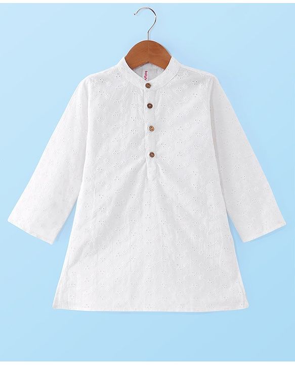 Babyhug Cotton Schiffly Full Sleeves Kurta with Printed Dhoti Set - White