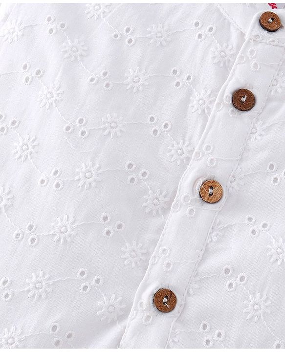 Babyhug Cotton Schiffly Full Sleeves Kurta with Printed Dhoti Set - White
