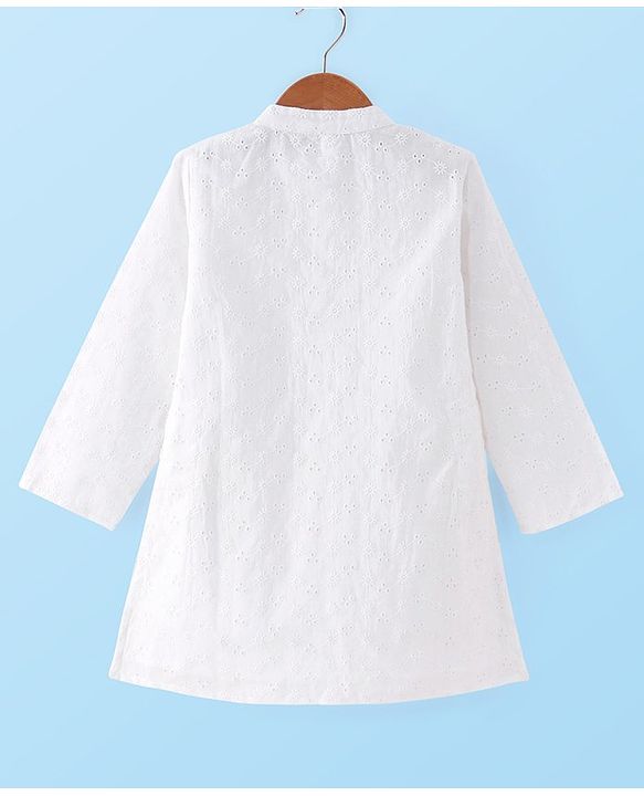 Babyhug Cotton Schiffly Full Sleeves Kurta with Printed Dhoti Set - White