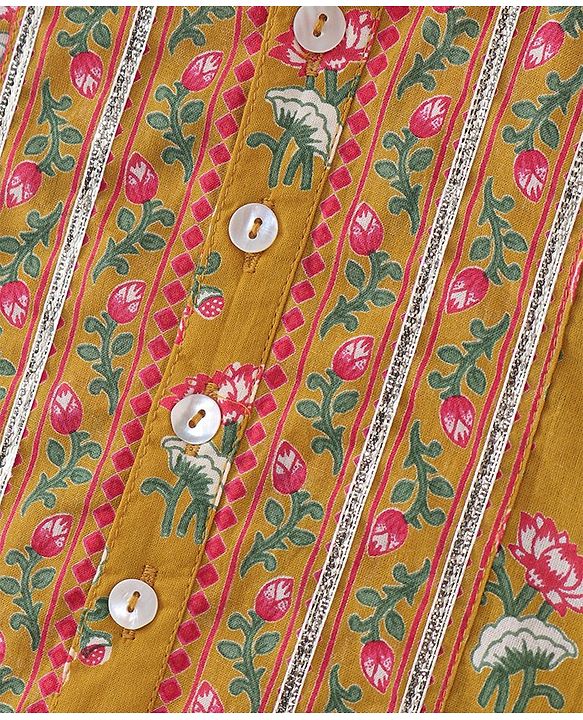 Babyhug Cotton Woven Full Sleeves Jaipur Print Dhoti Kurta Set Gota Lace - Mustard