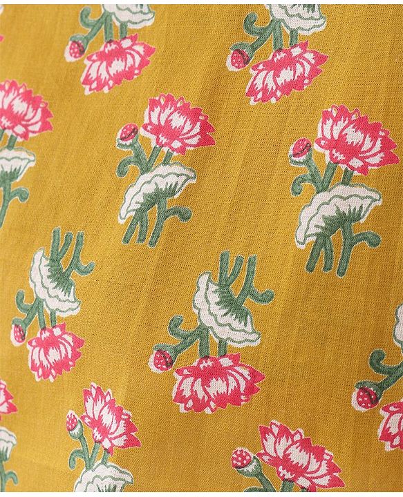 Babyhug Cotton Woven Full Sleeves Jaipur Print Dhoti Kurta Set Gota Lace - Mustard