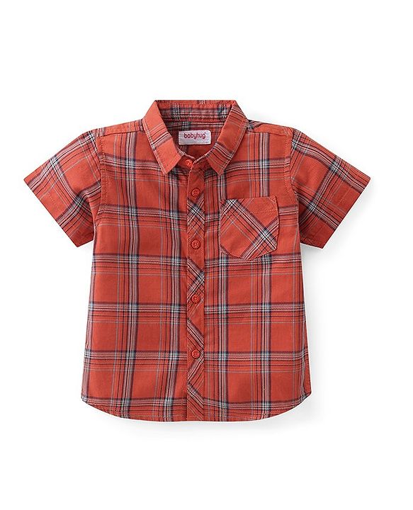 Babyhug Cotton Half Sleeve Twofer Check Shirt with T-Shirt - Brown & Navy