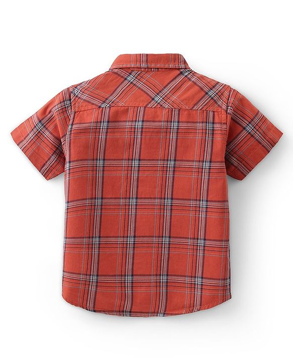 Babyhug Cotton Half Sleeve Twofer Check Shirt with T-Shirt - Brown & Navy