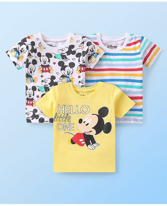 Babyhug Disney 100% Cotton Knit Half Sleeves T-Shirt With Mickey Mouse Graphics Pack of 3- Multicolor