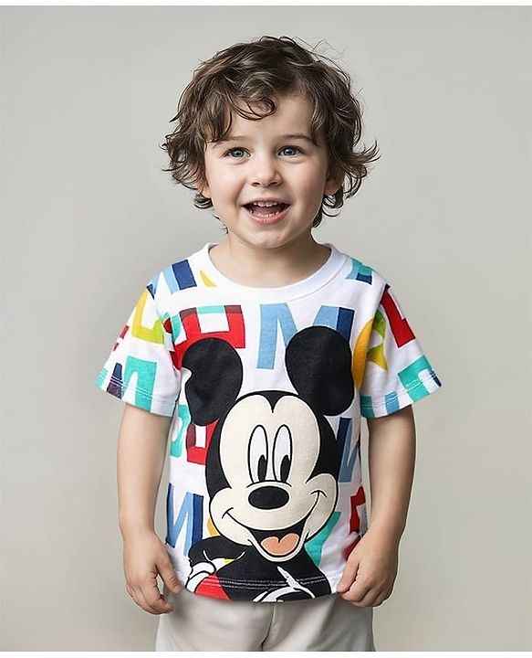 Babyhug Disney 100% Cotton Knit Half Sleeves T-Shirt Mickey Mouse Print - Multicolor