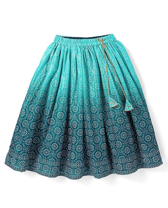 Babyhug Woven Sleeveless Floral Embroidered Halter Neck Choli with Lehenga and Net Dupatta Set - Teal Blue