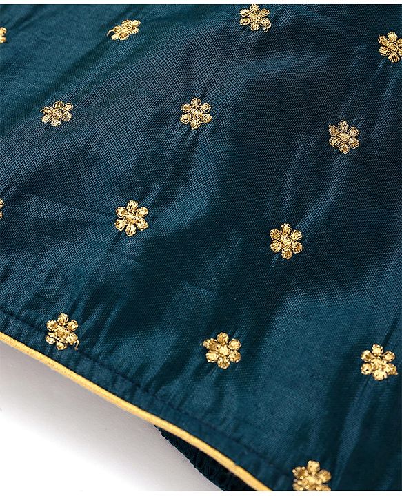 Babyhug Woven Sleeveless Floral Embroidered Halter Neck Choli with Lehenga and Net Dupatta Set - Teal Blue