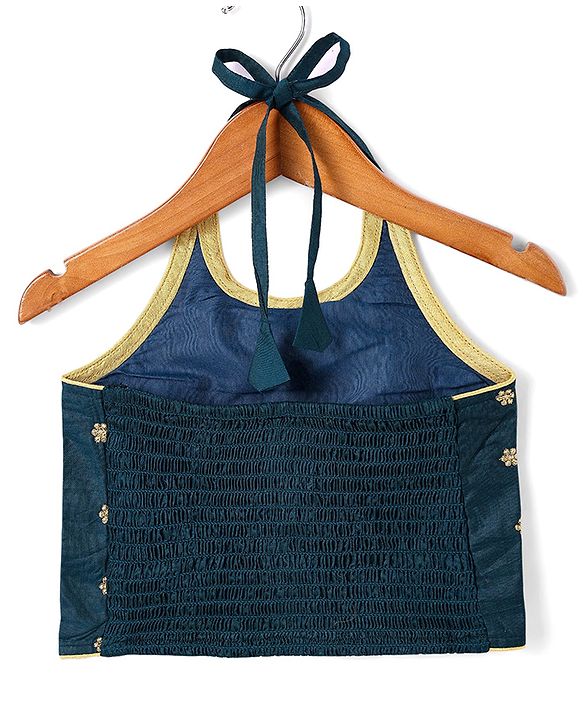 Babyhug Woven Sleeveless Floral Embroidered Halter Neck Choli with Lehenga and Net Dupatta Set - Teal Blue