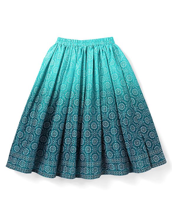 Babyhug Woven Sleeveless Floral Embroidered Halter Neck Choli with Lehenga and Net Dupatta Set - Teal Blue