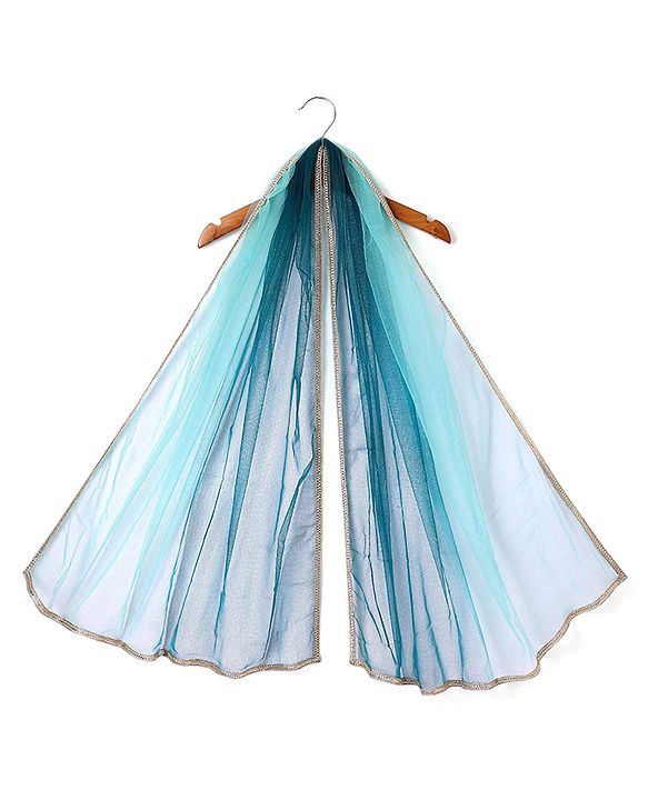 Babyhug Woven Sleeveless Floral Embroidered Halter Neck Choli with Lehenga and Net Dupatta Set - Teal Blue