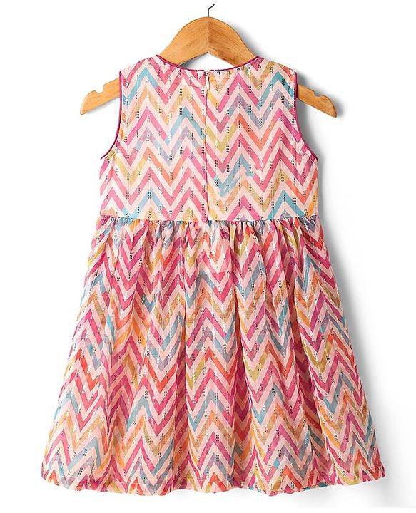 Babyhug Woven Sleeveless Dhari Printed Kurti Palazzo Set With Sequin Detailing & Dupatta - Dark Pink