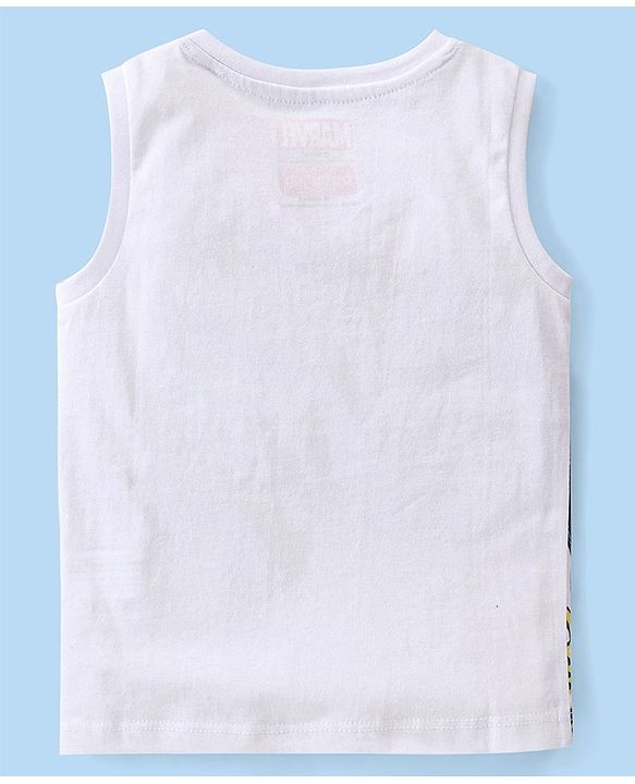 Babyhug Marvel Cotton Sleeveless T-Shirt With Avengers Graphics - White