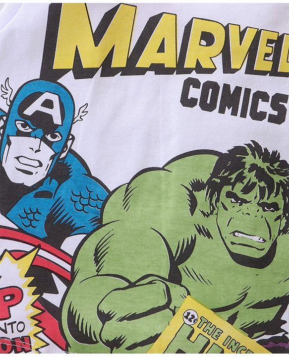 Babyhug Marvel Cotton Sleeveless T-Shirt With Avengers Graphics - White