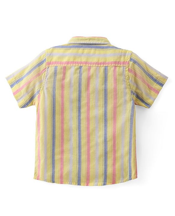 Babyhug Cotton Half Sleeve Twofer Striped Shirt with Printed T-Shirt - Yellow & White