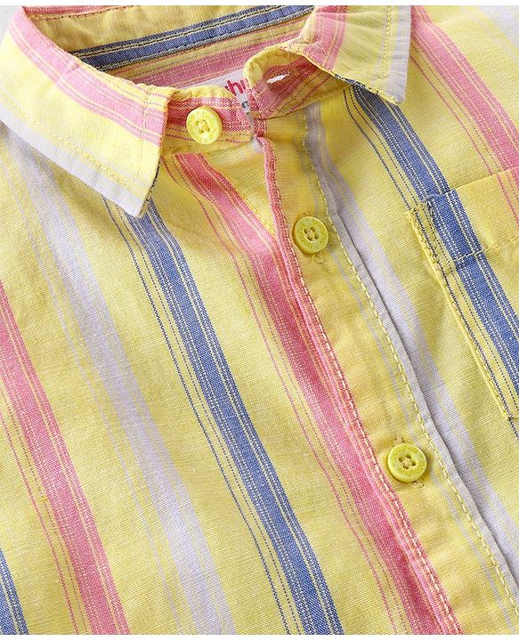 Babyhug Cotton Half Sleeve Twofer Striped Shirt with Printed T-Shirt - Yellow & White