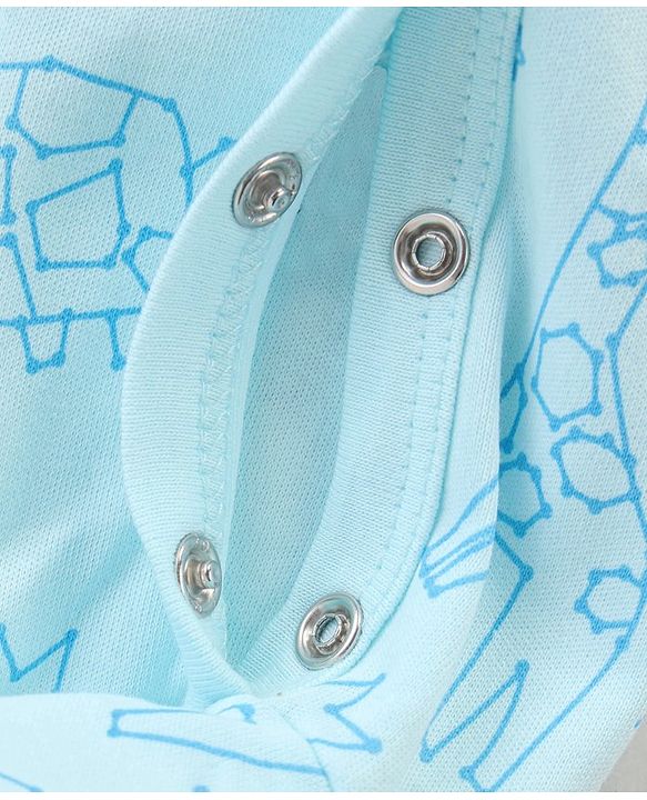 Babyhug Interlock Cotton Knit Full Sleeves Lion Printed Sleep Suit - Blue