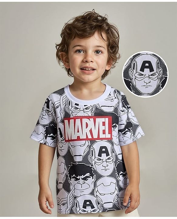 Babyhug Marvel Cotton Half Sleeve T-Shirt With All Over Avengers Print - Black