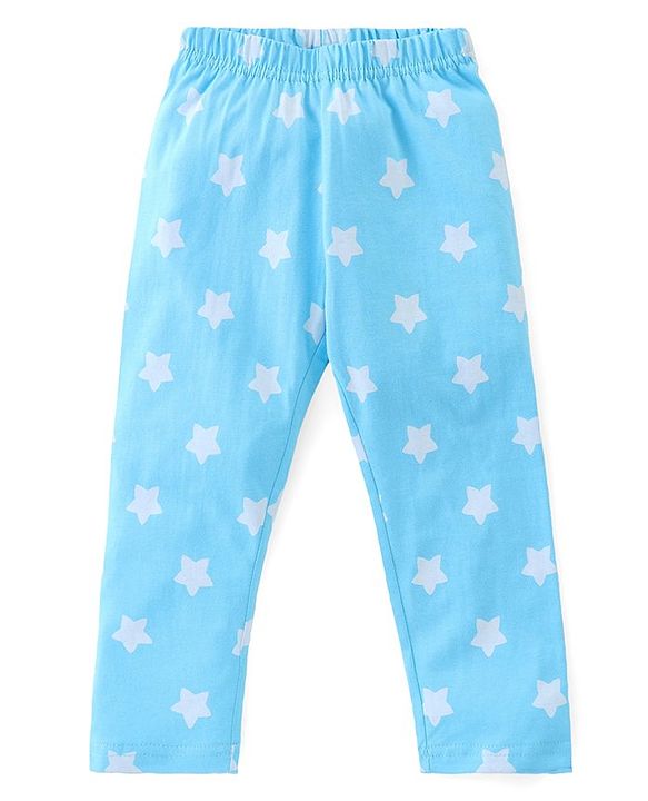 Babyhug Cotton Knit Half Sleeve Front Open Night Suit Stars Print - Light Blue