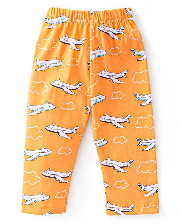 Babyhug Cotton Knit Single Jersey Half Sleeves Night Suit With Aircraft Print - Orange