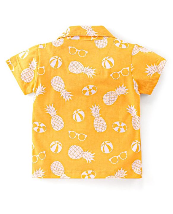 Babyhug Cotton Knit Single Jersey Half Sleeves Night Suit With Pineapple Print - Yellow
